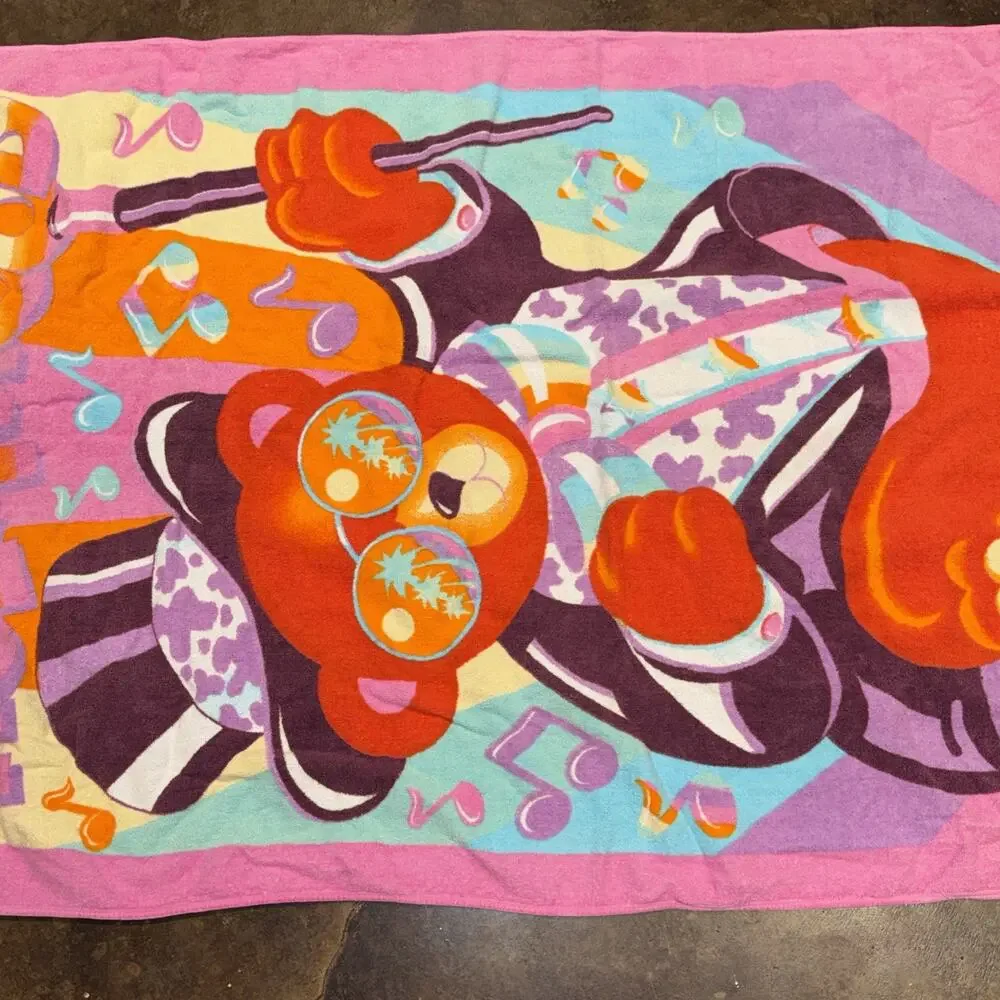 Lisa Frank Beach Towel Vintage Hollywood Bear Party Vibrant Colors Rare